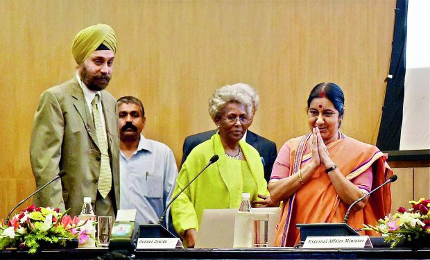 External affairs minister Sushma Swaraj with Ethiopian Ambassador Genet Zewdie at the inauguration of 3rd India-Africa Forum Summit (Photo: PTI) External affairs minister Sushma Swaraj with Ethiopian Ambassador Genet Zewdie at the inauguration of 3rd India-Africa Forum Summit (Photo: PTI)